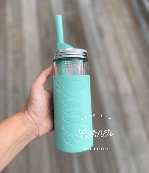Mint Not for sublimation Blank 20 oz glass MASON JAR CUP with silicon sleeve