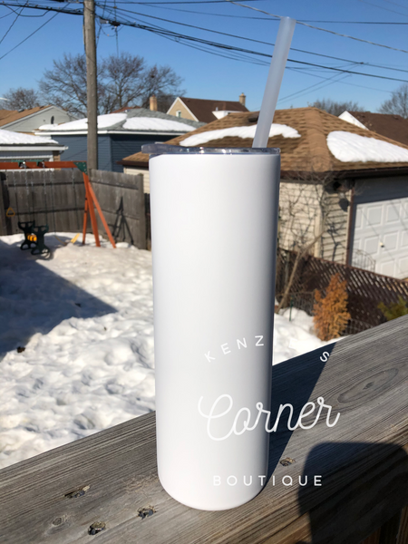 Blank 20 ounce white MATTE straight skinny tumblers for sublimation- metal straw